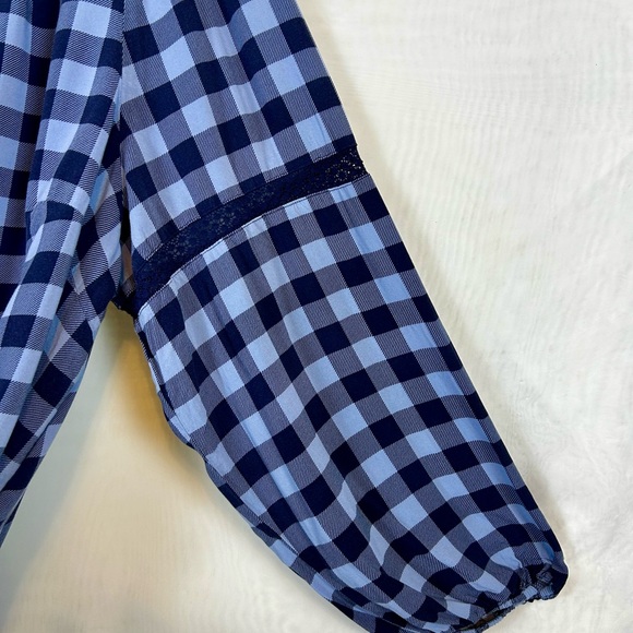 Denim & Co Women’s Blue Plaid Pullover Long Sleeve Lace Trim Top 3XL - Picture 4 of 9